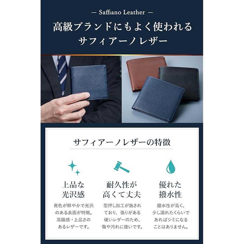 [VALOREA] bifold wallet men's lightweight Thin [Smart design for easy removal] genuine leather compact (Navy)