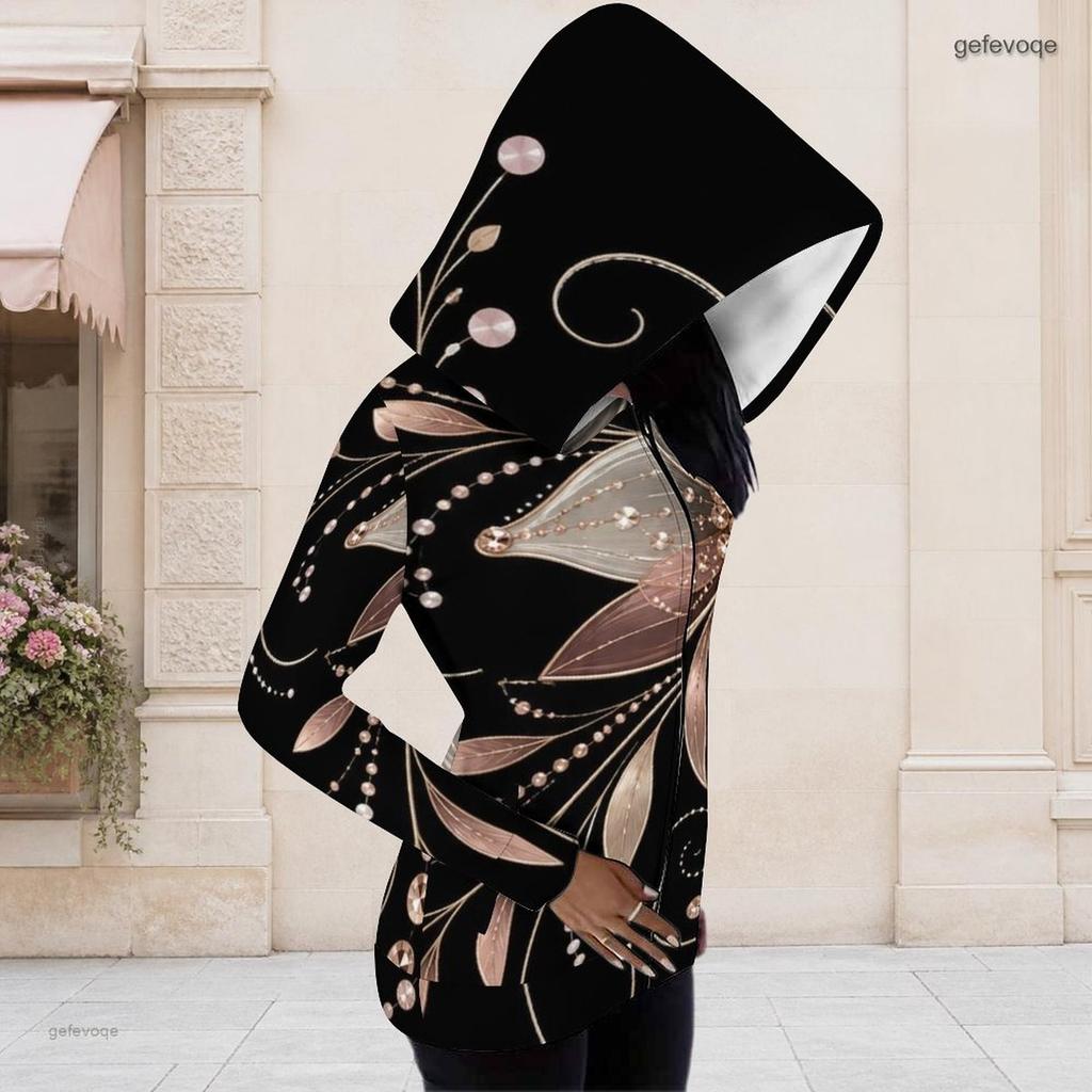 Women Plus Size Asymmetric Cutout Neck Long Sleeve Geometric Printed Fitted Hooded Shirt