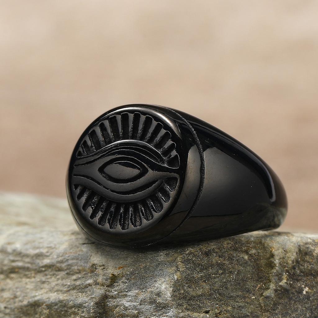 Fashion Retro Devil's Eye Men's Stainless Steel Ring Vintage Personalised Titanium Jewellery Accessories Two Colours Splicing Design Boy Finger Ring