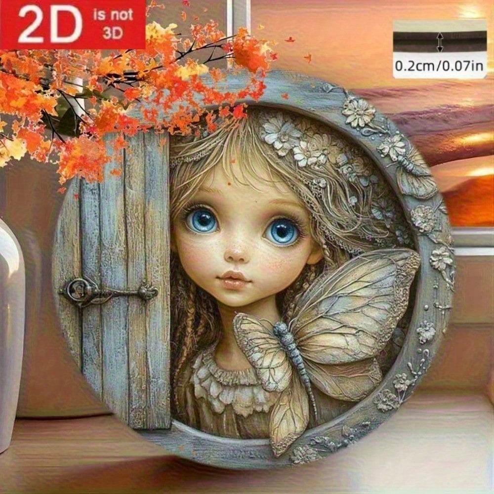 Причуривая подмигивающая дверь феи, 2D металлическое настенное искусство, 3D иллюзия глаза с крылом, декор для дома, причудливое украшение домика феи для сада