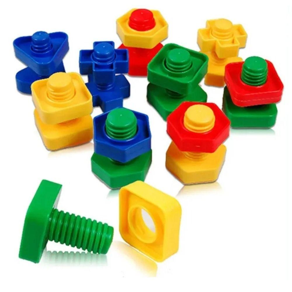 Educational Plastic Insert Blocks Montessori Nut Shape Toys Screw Building Blocks Kids Gift