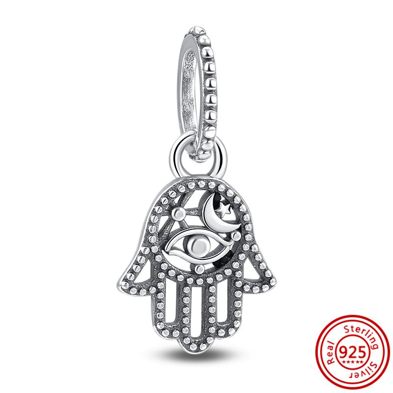 Подлинный кулон из стерлингового серебра S925 с синими глазами демона в виде ладони, круглые бусины, подходит для оригинального браслета с подвесками, женские ювелирные изделия
