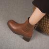 Модные однотонные женские сапоги телесного цвета с квадратной головкой, весна и осень 2024 г., новые тонкие вязаные сапоги на высоком каблуке без застежек, удобные женские сапоги