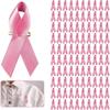 Pack Of 100 Breast Ribbon Brooches October Satin Ribbon Brooch Pins With Pre-Cut Safety Pins - For Breast Awareness Satin Ribbon