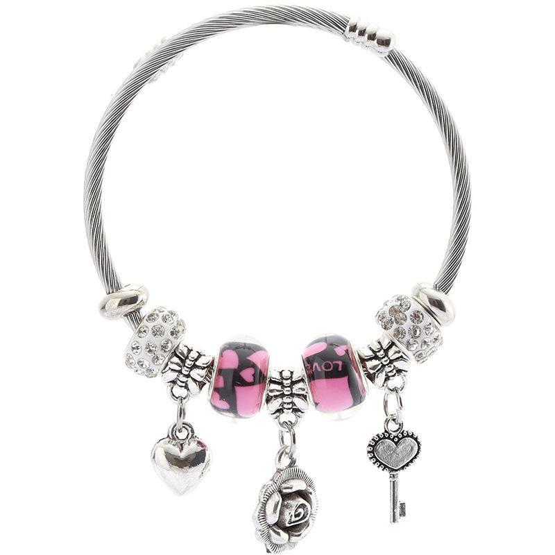 Стильный женский браслет из нержавеющей стали с шармами