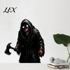 Indoor Outdoor Halloween Ornaments Reaper Wall Sticker, Scary Black Robed Demon with Ax Decal, Creative Holiday Decorative Gifts PVC Waterproof