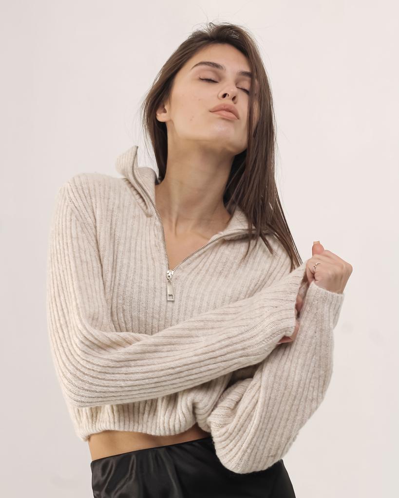 Sweater with Zipper Avrile 92440 Beige