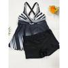 Комплект боди-танкини больших размеров, женский купальник-топ с полосками и шортами, комплект из двух частей