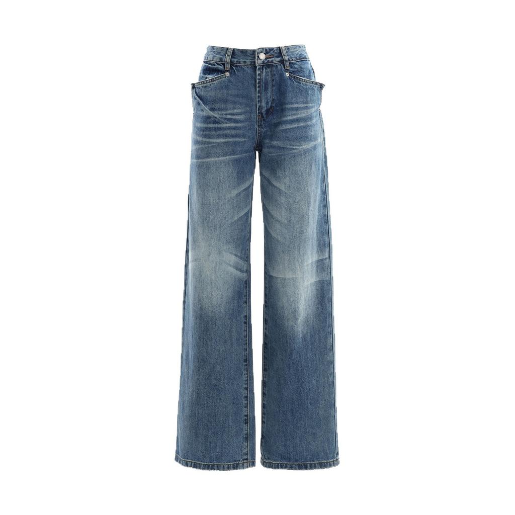 American retro low-rise straight jeans women's new Spice Girls loose and thin mopping narrow wide-leg pants