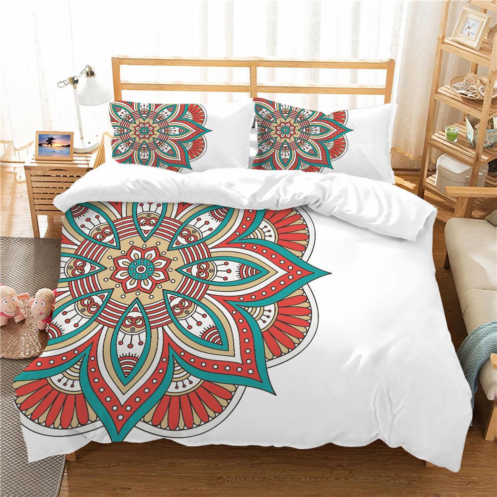 Bohemian Lotus King Queen Duvet Cover Boho Mandala Bedding Set For Kids Teens Adults Exotic Flowers 2/3pcs Polyester Quilt Cover