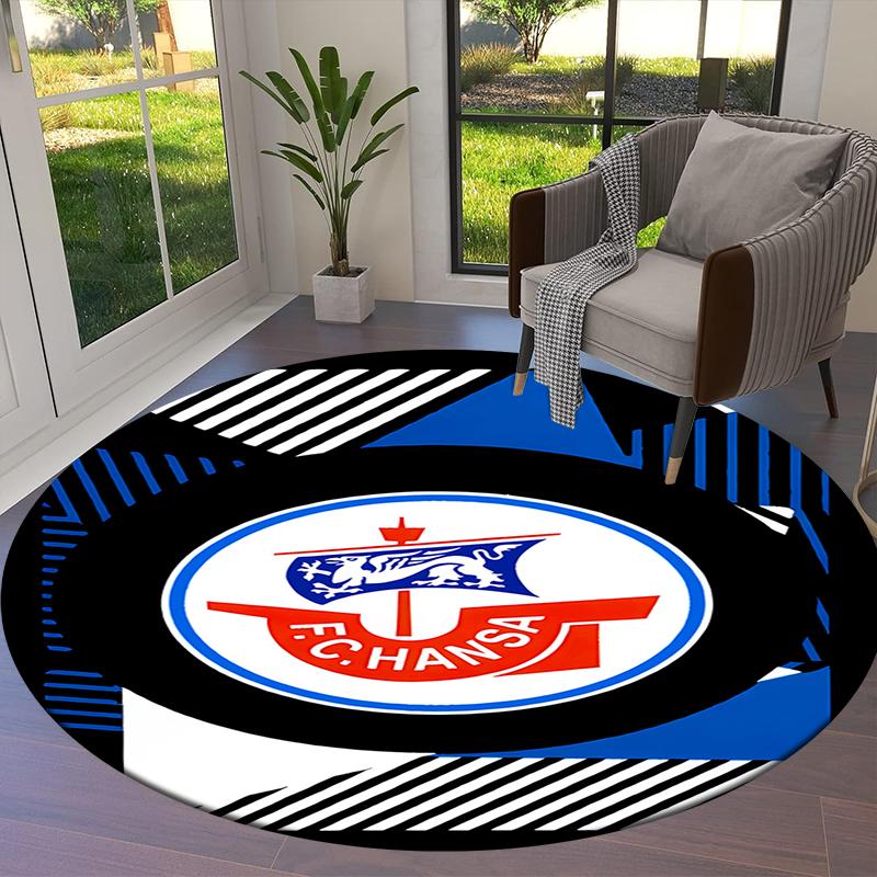 FC Hansa Rostock Round Area Rug,Carpet Rug for Living Room Bedroom Sofa Playroom Decor,Non-slip Floor Mat