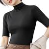 Summer Tops Turtleneck Solid Color Half Sleeve Slim Fit Smooth Wear