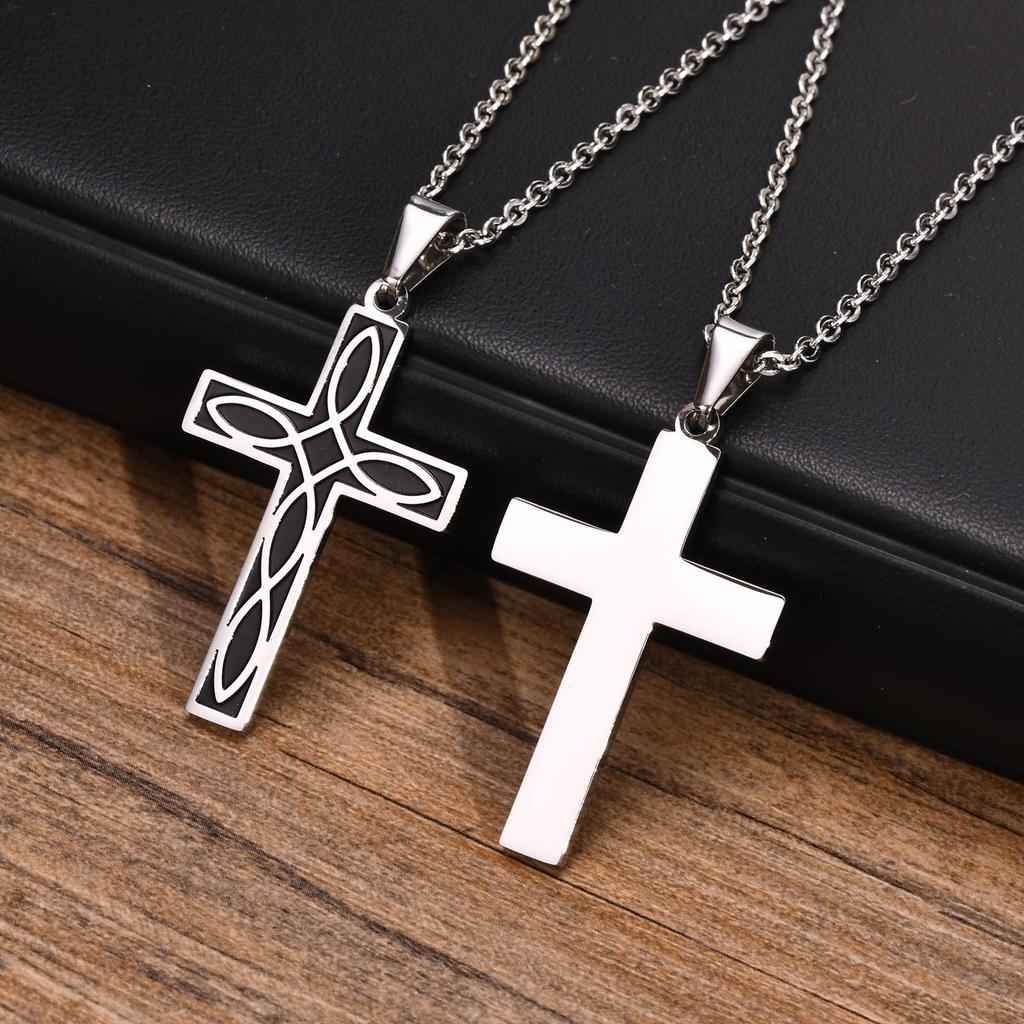 Men's Celtic Knot Cross Necklace,Stainless Steel Cross Pendant Necklace,Mean Endless Vitality Never-ending Love Gift