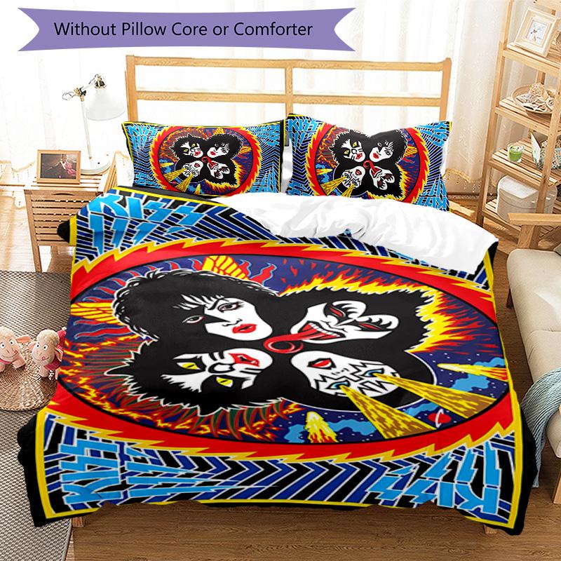 3pcs Kiss band pattern bedding set duvet cover set includes duvet cover &pillowcases, perfect all season bedroom decoration & gift