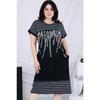 Blok Olive Branches With Stripe Round Collar Short Arm Comfortable Dress