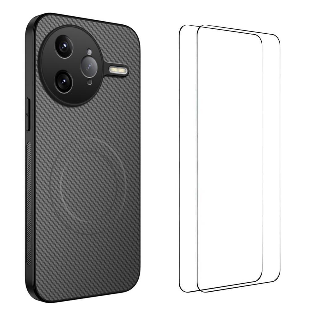For Xiaomi Poco F7 Ultra 5G/Xiaomi Redmi K80 Pro 5G Magnetic Case WANLONFENG TQ1 Series Carbon Fiber Texture PC TPU Phone Cover with 2Pcs Screen Films