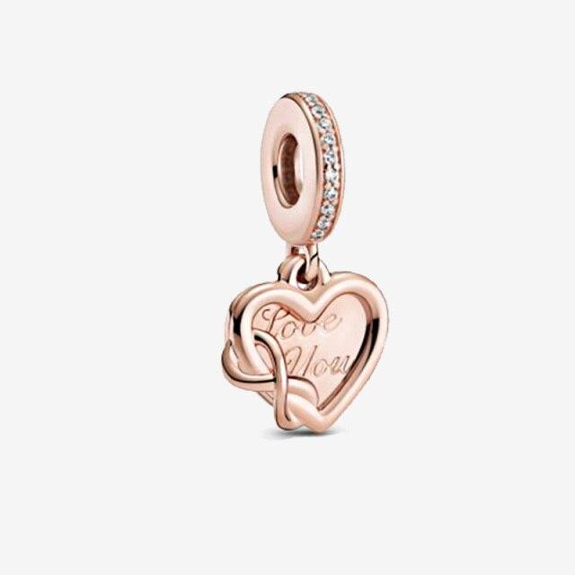 Стерлингового серебра 925 пробы O Love Heart розовое золото CZ кулон мотаться подходит ожерелье женщины DIY очаровательные ювелирные изделия