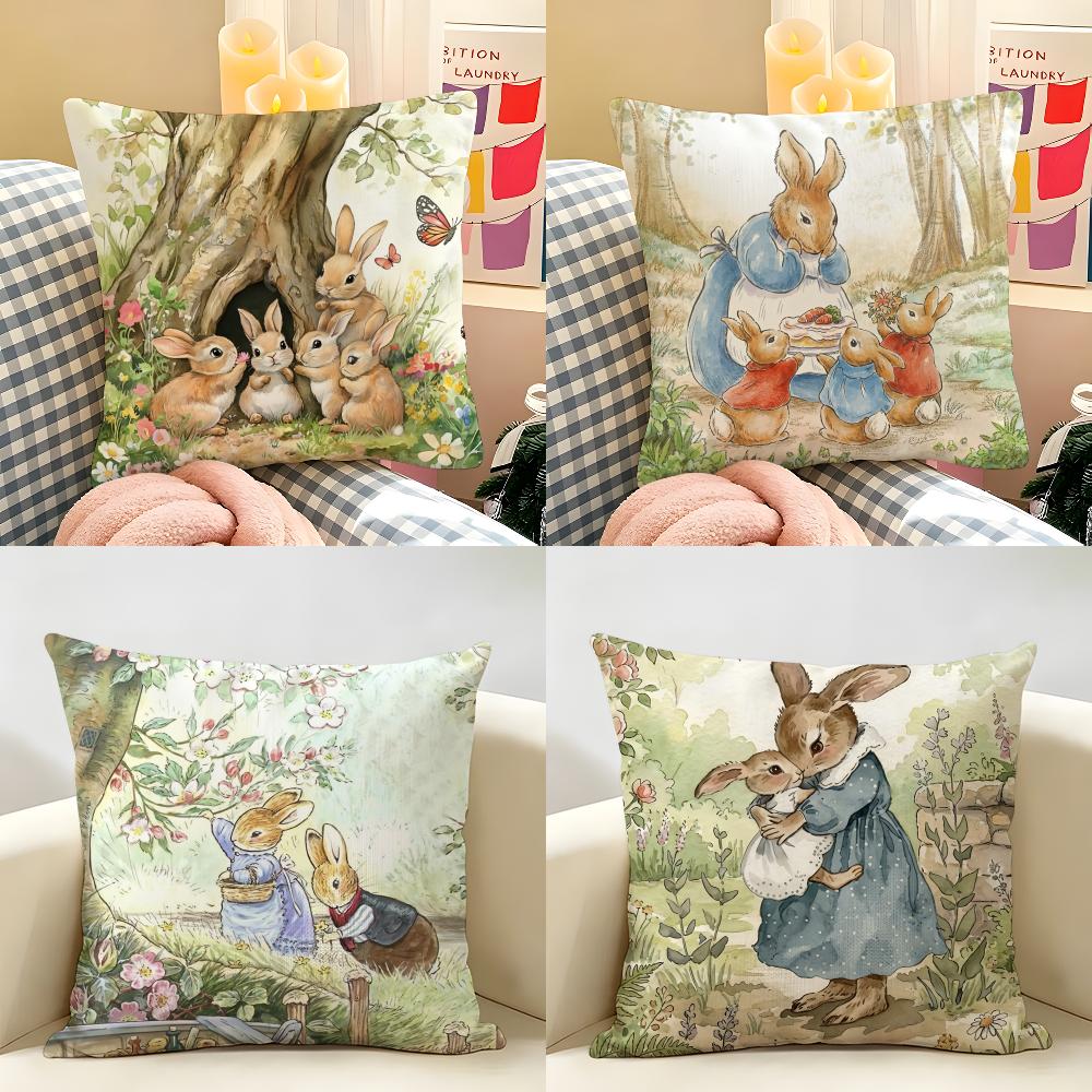 Cartoon Ppeter Rrabbit Cushion Cover Natural Linen Organic Fabric DoubleSided Printing Room Sofa Decor Pillow Case