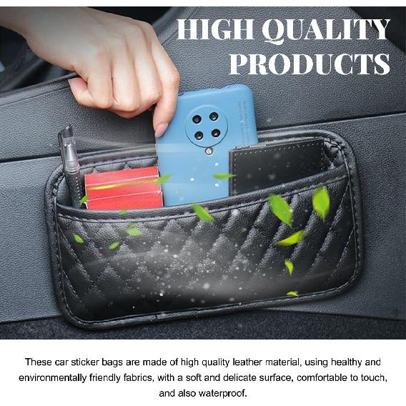 2 PCS Car Side Pocket Organizer, Leather Adhesive Auto Side Seat Back Storage Pocket, Waterproof Phone Document Sunglasses Holder Vehicle Gap Filler