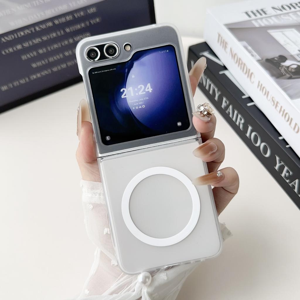 Новый чехол-скин для Samsung ZFlip6 с мягкой магнитной адсорбцией, подходит для Zflip5, ультратонкий, из закаленного ПК с высокой прозрачностью