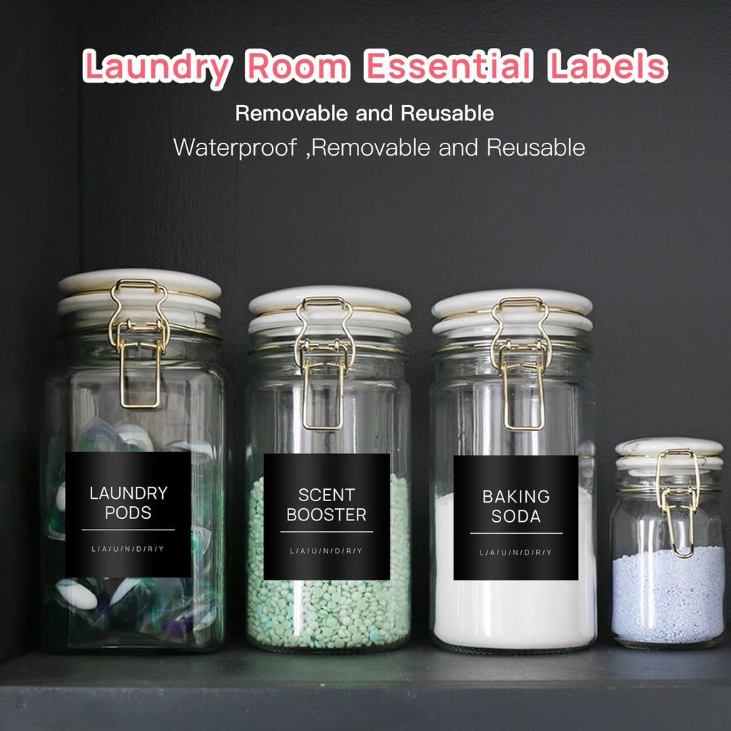 Laundry Labels for Jars,14 PCS Minimalist Laundry Room Sticker Labels,Removable Waterproof Labels for Laundry Containers,Home Storage