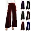 Ladies' Fashionable Commuting Velvet High Waisted Solid Color Wide Leg Pants