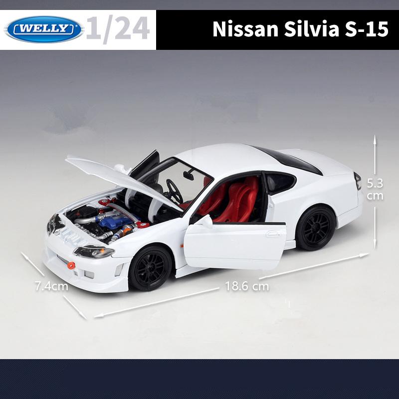 Welly 1/24 Nissan Silvia S15 Модель спортивного автомобиля из сплава Литой металл Модель гоночного автомобиля Высокая симуляция Коллекция Детская игрушка Подарок