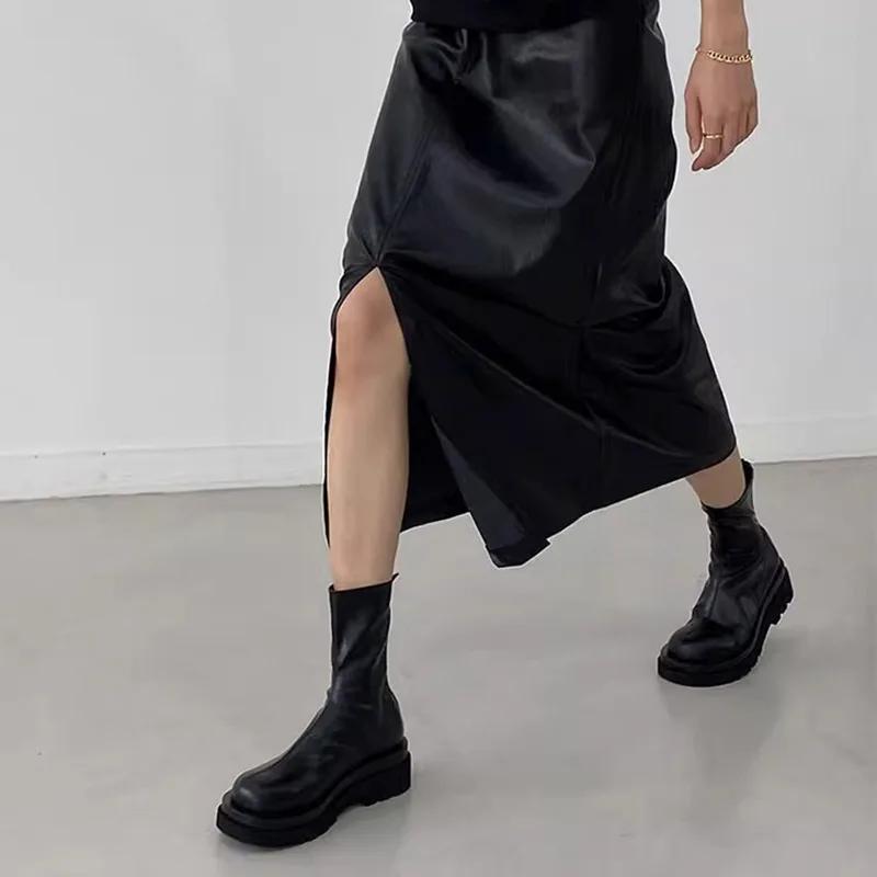 Массивные женские эластичные короткие сапоги, модные туфли на платформе с молнией сзади, осенне-зимние женские ботильоны