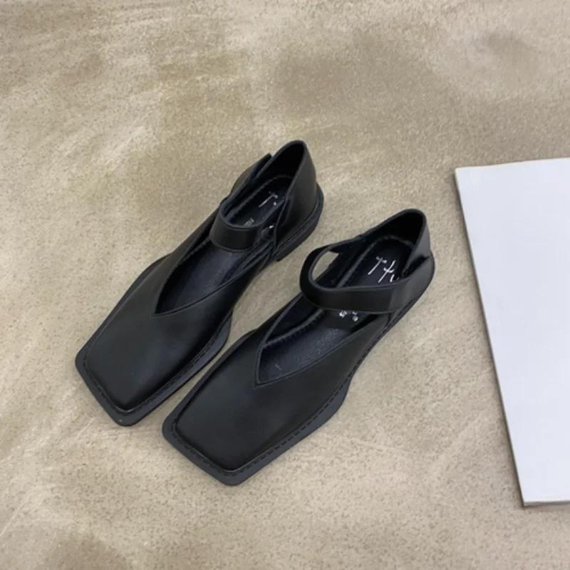 Мода 2024 года, летняя мода, квадратная голова, удобная, неглубокая горловина, повседневная женская обувь на плоской подошве, одиночные туфли