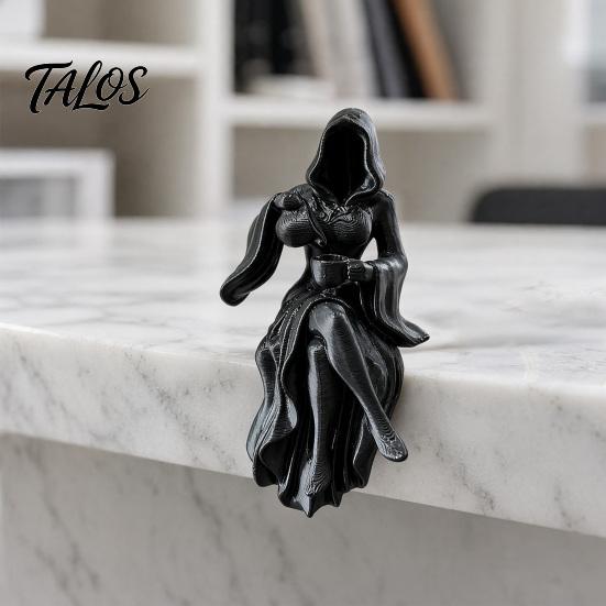 Фигурка Жнеца, Фигурка Готической Женщины в Капюшоне, 3D-печатная Полка в Стиле Темного Фэнтези, Элегантная Загадочная Женщина в Черном Облачении, Наливающая Чай, Скульптура для