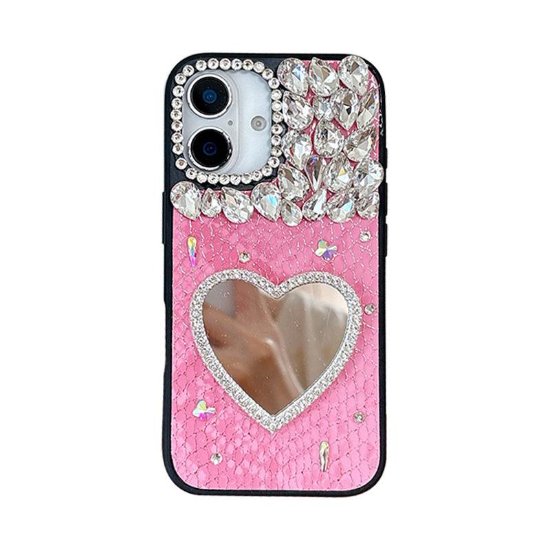 Чехол для мобильного телефона Rhinestone Love Mirror для IPhone17promax Кожа для Apple 16 Женская модель 15 Индивидуальность
