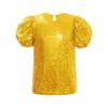 Girls Short Puff Sleeves Shiny Sequins Top Jazz Dance Cheerleading Performance Wear