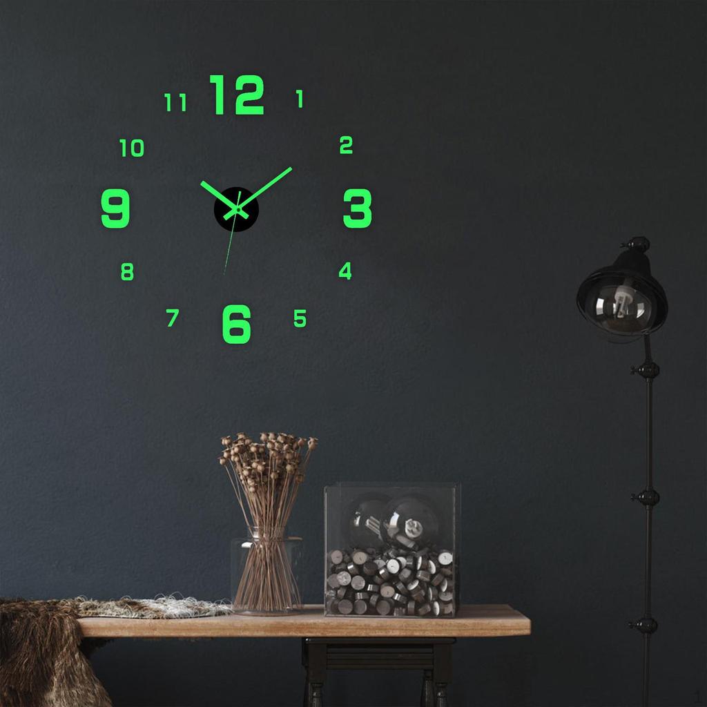 Acrylic Luminous Wall Clock Stickers 3 Clocks Glowing Non Ticking Frameless for Living