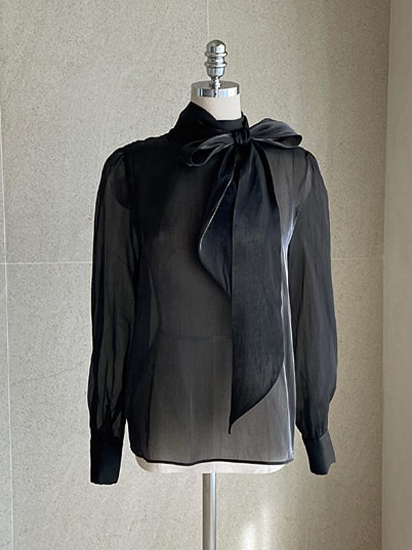 Korean Fashion Ribbon Satin Bow Tie Collar Women Shirt Spring Autumn Long Sleeved Top Office Elegant Loose Casual Simple Blouse Female Clothes 3143