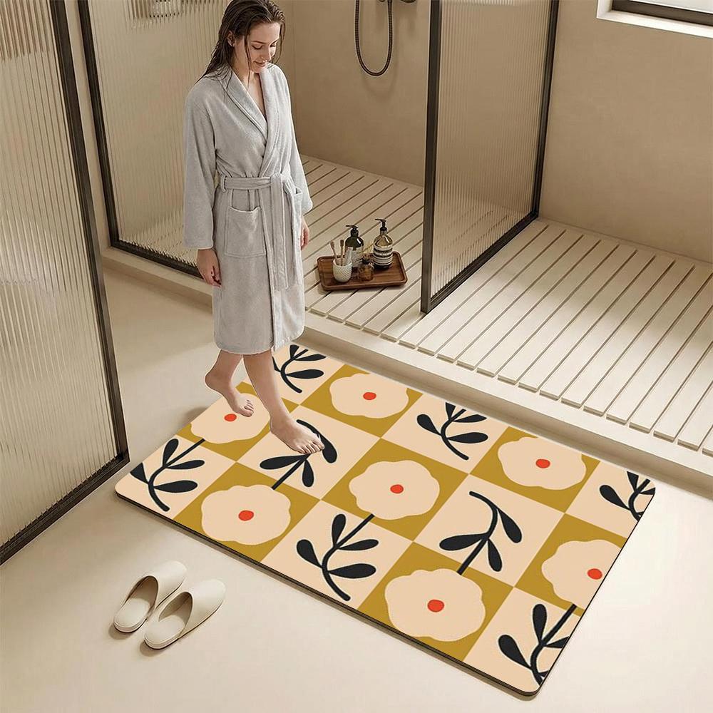 Напольный коврик Orla Kiely с цветами, диатомитовый коврик для ванной – Высоко впитывающий, нескользящий, быстросохнущий коврик для ванной