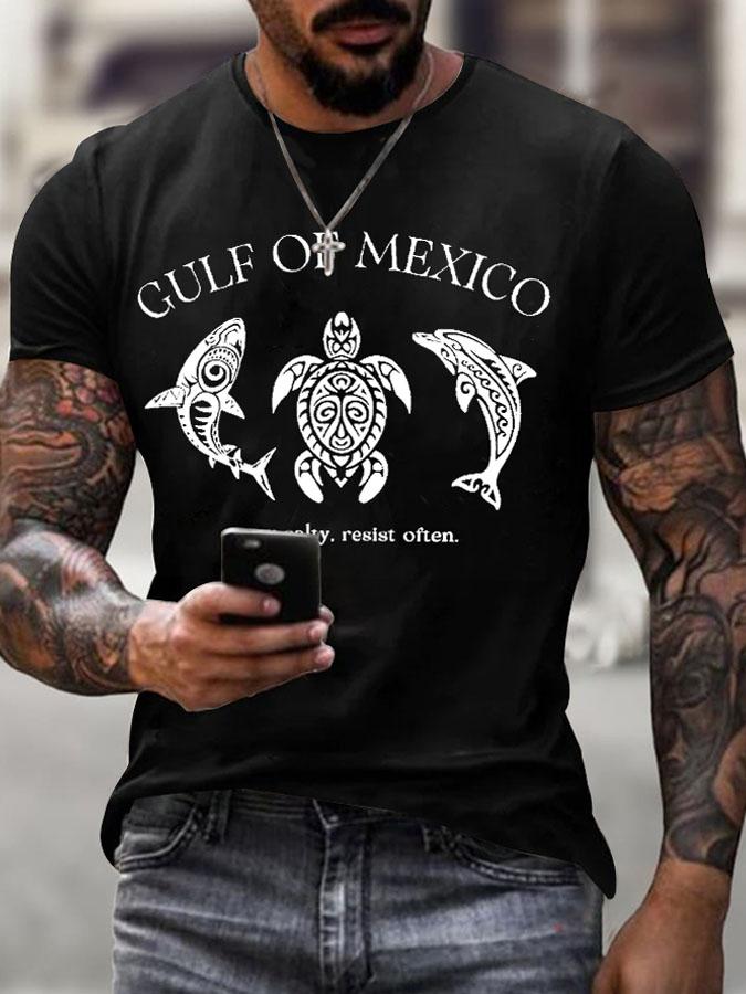 Mens Gulf Of Mexico Print T Shirt Summer Holiday Short Sleeve TShirts Casual Tops Tees New