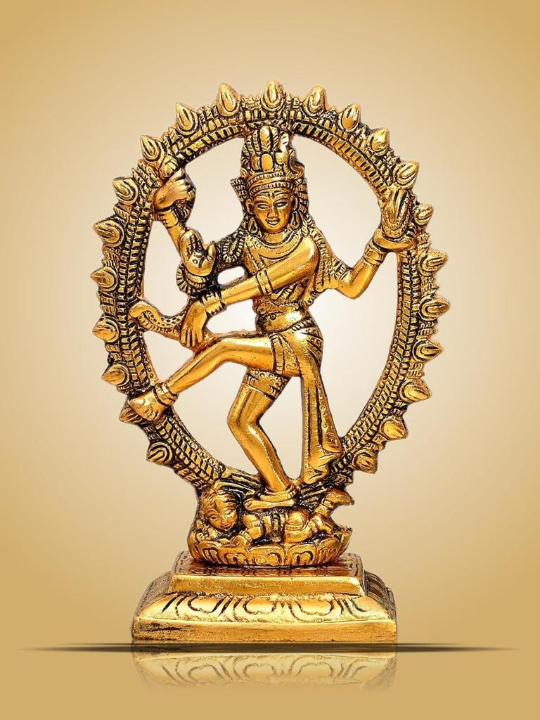 Gold Plated Lord Shiva Dancing Natraj Statue, Shivratri Decoration - 7 Inches
