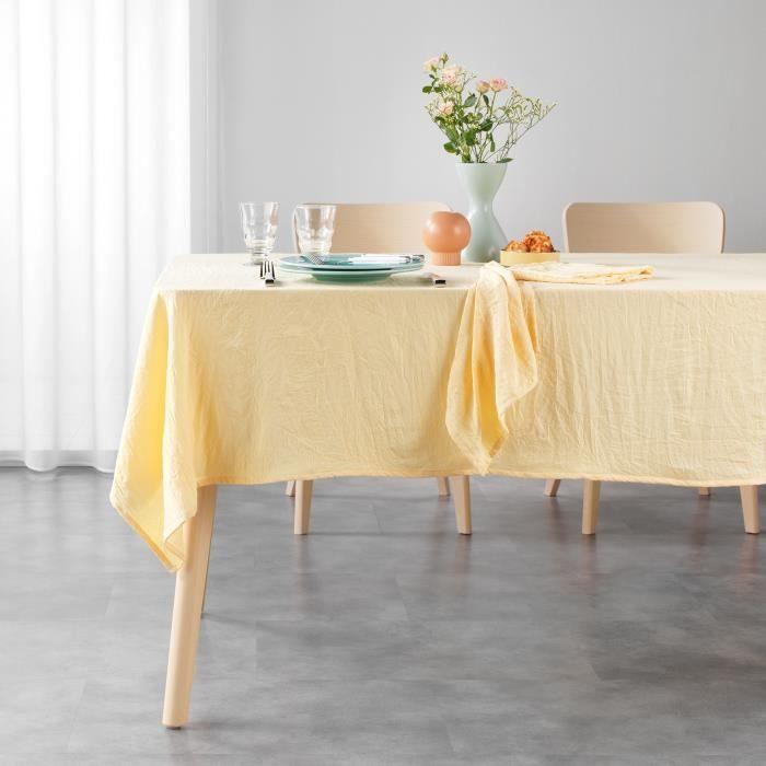 Nappe rectangulaire - Suzy - 140 x 240 cm - Microfibre lavée - Jaune - Effet froissé