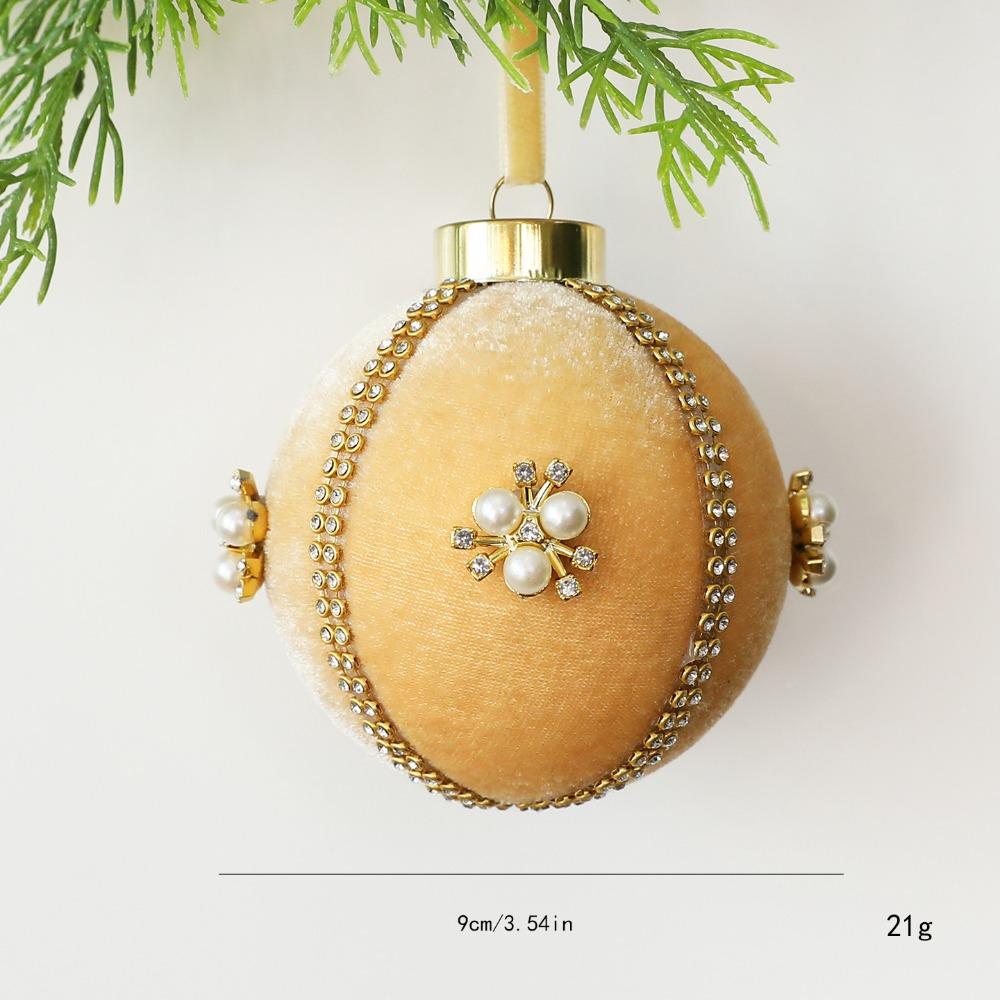 Velvet Finish Christmas Ball Ornament Rhinestone Trim Hanging Ball Ornament Festive Decorations