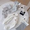 Spring Style White and Gray Women's Cotton Socks with Cartoon Puppy Embroidery, Mid-Calf Slouch Design, Korean-Inspired.