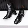 New autumn and winter French retro square head thick heel short boots temperament side zipper fashion boots