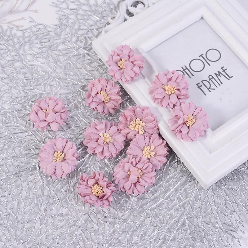 10PcsChrysanthemum Artificial Flowers Head Silk 4cm Fabric Flower For Wedding Decoration DIY Brooches Handmade Craft Accessories