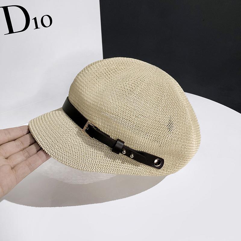 New hollowed-out octagonal hat for women, versatile summer travel sun-protective straw hat, British baseball baseball beret