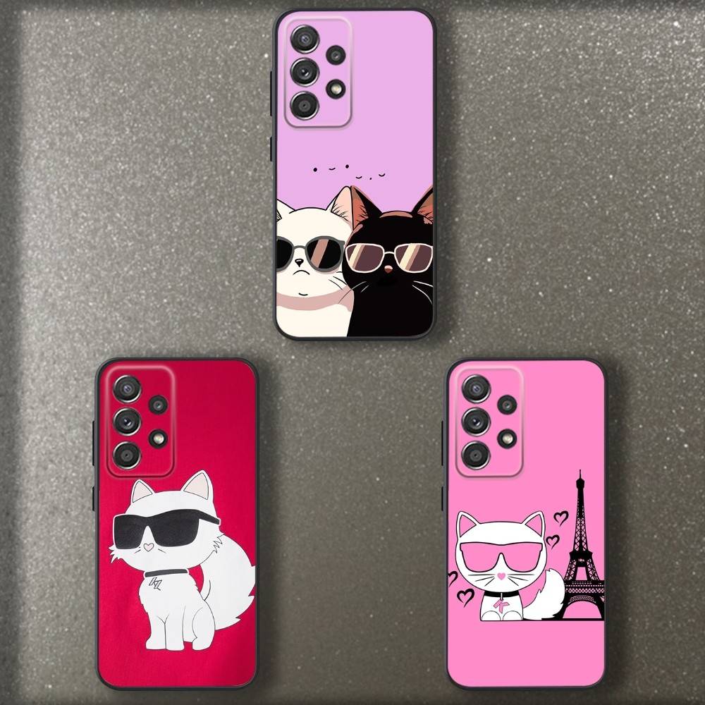 Крутой модный чехол для телефона с кошкой для Samsung S 25,24,23,22,30,21,10,9,Ultra,Plus,Lite,FE,4,5 G Мягкий черный чехол