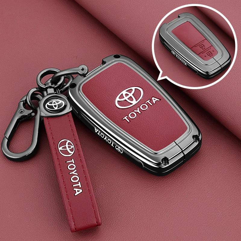QHJS9 Leather Car Key Case Cover Shell for Toyota Alphard Crown Vellfire Previa - Anti-Scratch Key Protector with Keychain