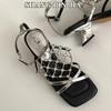 Fashion High Heel Square Toe Temperament Metallic Commuter Open Toe Sandals for Women