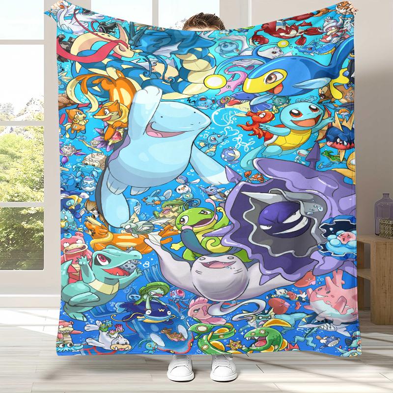 Kawaii Pokemon Pikachu Cartoon Flannel Blanket,Ultra Soft Warm Plush Throw for Home Bedroom Bed Sofa Cover Office Camping gift