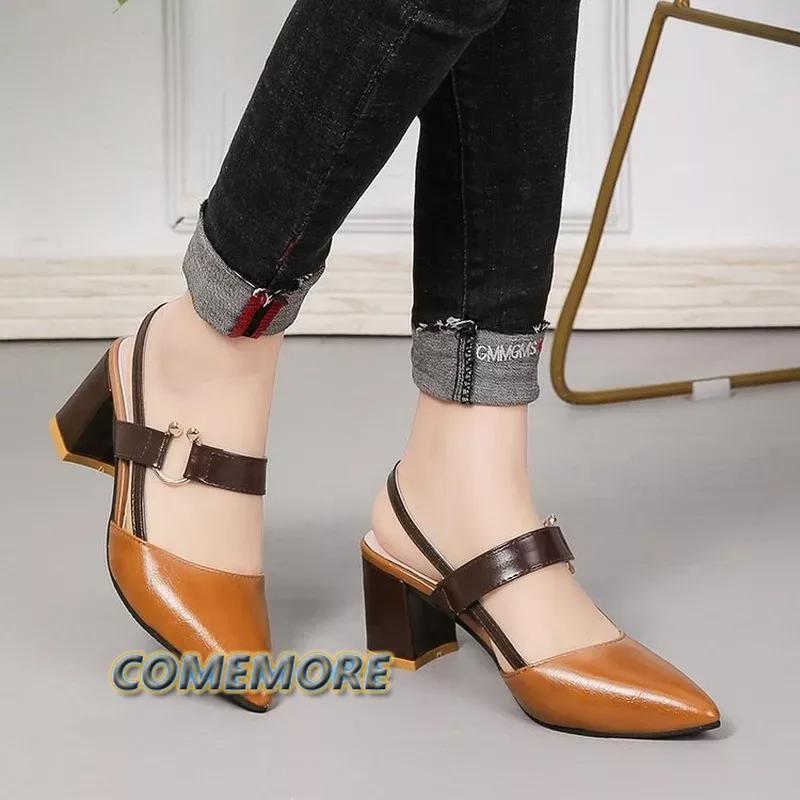 Fashion 2024 Trend Sandals Women's Summer Pointy Chunky Sandals Large Size 42 Fashion Elegant High Heels Roman Style Casual Ladies Shoes