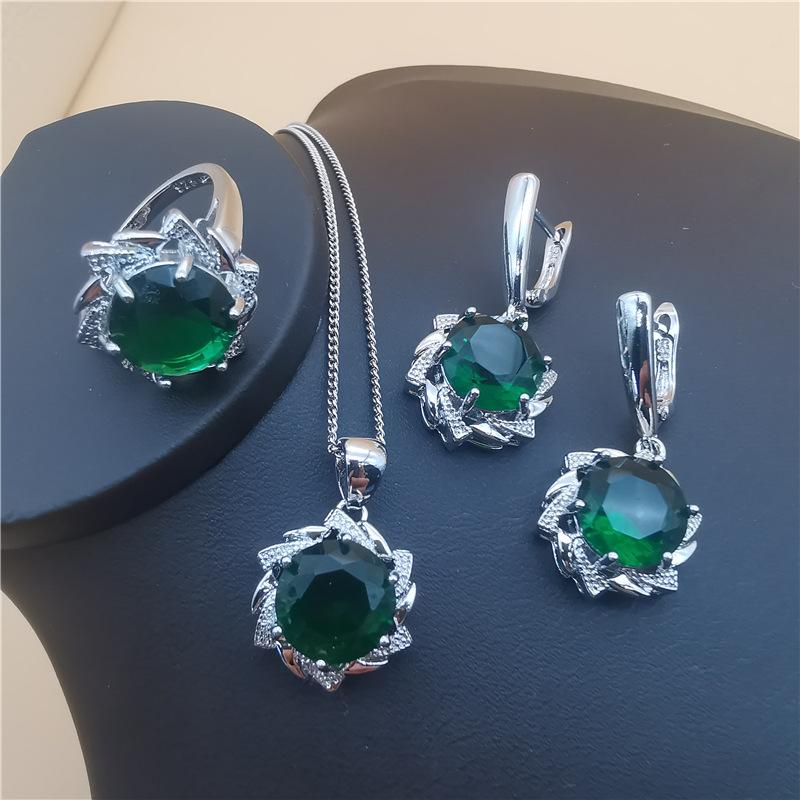 Jewellery Set Diamond Round European and American Style Tanzanite Crystal Jewellery