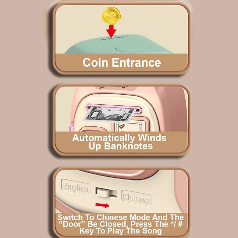 1 шт. Мультяшная копилка-банкомат Денежный ящик Игрушка для детей Электронная большая копилка Цифровой пароль Отпечаток пальца Разблокировка